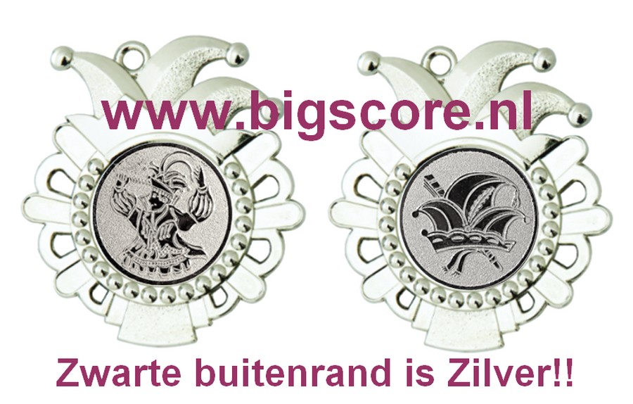 Carnaval medaille zilver D54.02 afmeting 50x56 mm